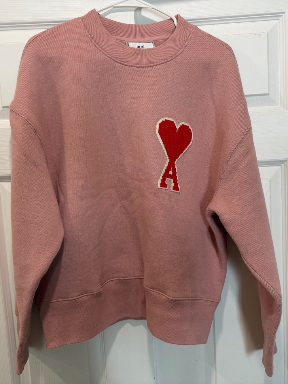 Ami Dusty Pink Crewneck with Red Heart 'A' Patch